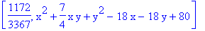 [1172/3367, x^2+7/4*x*y+y^2-18*x-18*y+80]